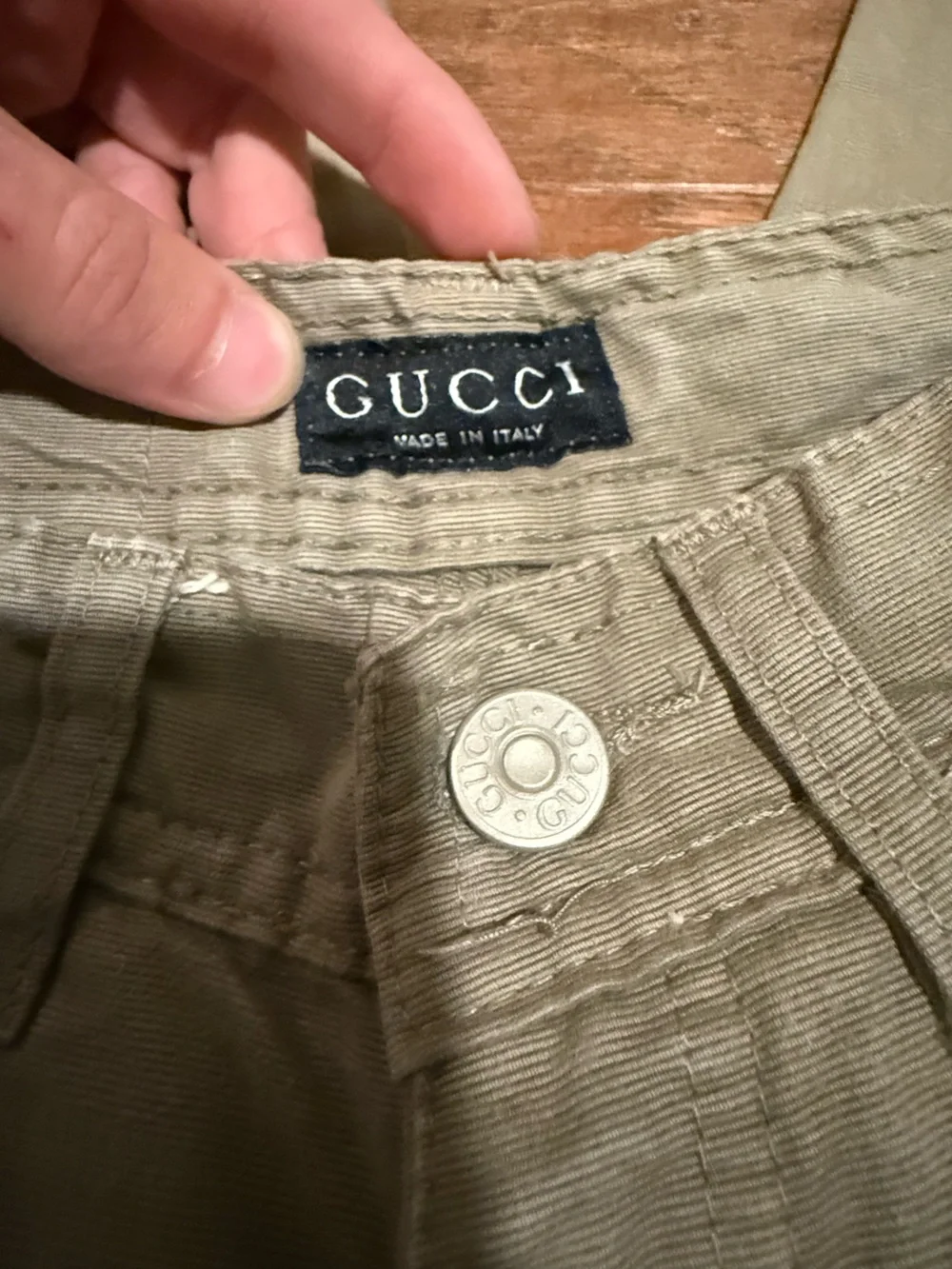 Gucci Olive Green Jeans with Embroidered Interlocking G